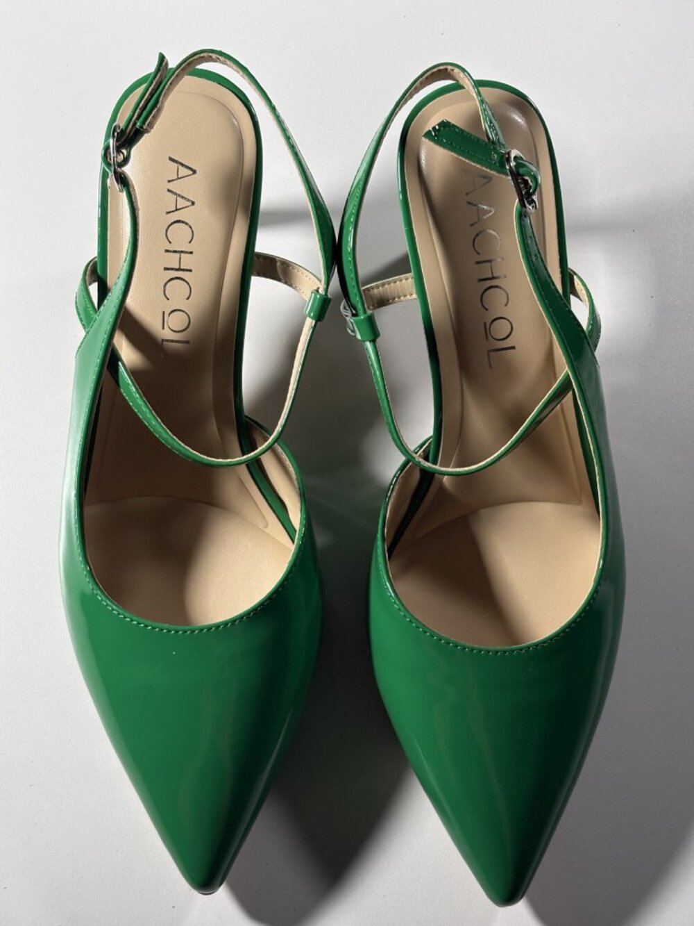 Emerald Green Patent Slingback Kitten Heels Pointed Toe Pumps US 8 Box - Picture 2 of 8